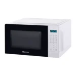 White Hisense countertop microwave with digital keypad