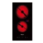 Hisense black glass cooktop with two glowing red burners