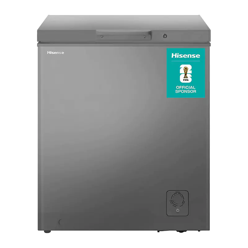 Gray Hisense chest freezer with front temperature control