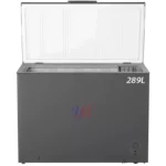 Open gray 289-liter chest freezer with interior basket