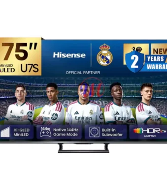 Hisense 75-inch U7S TV with Real Madrid players