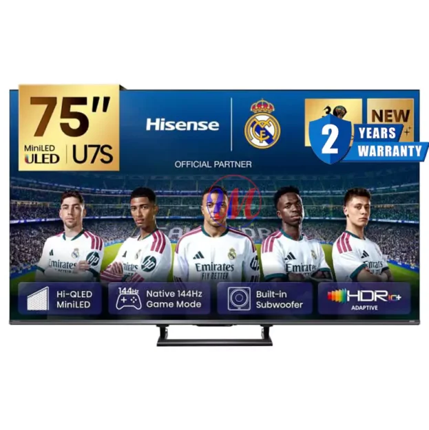 Hisense 75-inch U7S TV with Real Madrid players