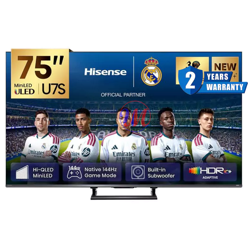 Hisense 75-inch U7S TV with Real Madrid players