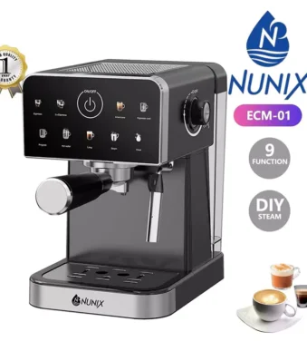 Nunix ECM-01 black espresso machine with steam wand