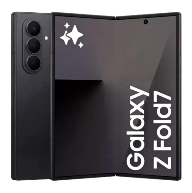 Black Samsung Galaxy Z Fold foldable smartphone partially open