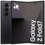 Black Samsung Galaxy Z Fold phone shown folded and unfolded