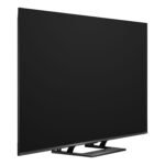 Hisense flat-screen television with black screen and pedestal stand
