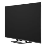 Large black flat-screen television on a rectangular stand