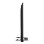 Side view of slim black television on stand